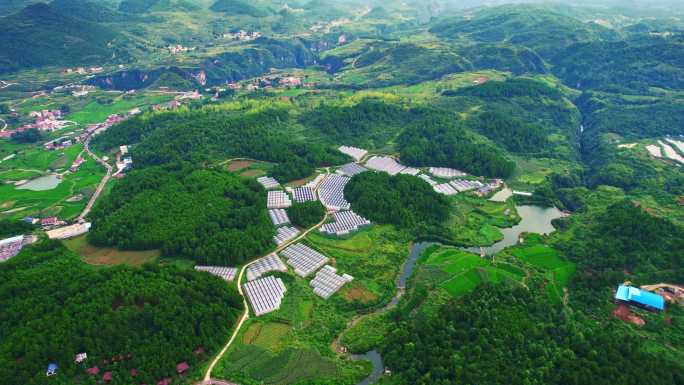 鸟瞰新农村美丽乡村经济青山绿水全景