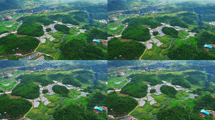 鸟瞰新农村美丽乡村经济青山绿水全景