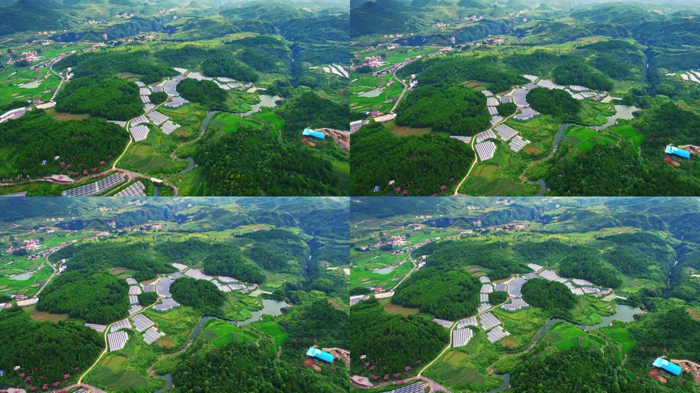 鸟瞰新农村美丽乡村经济青山绿水全景