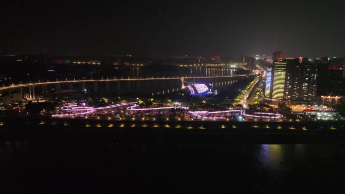 九江长江国家文化公园夜景航拍九江夜景风光