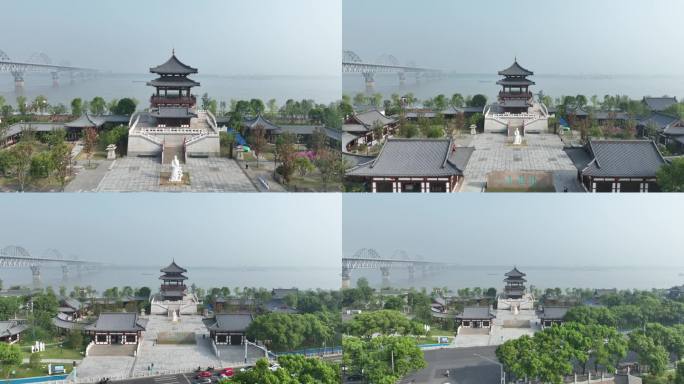 九江琵琶亭航拍浔阳江文化旅游景区风光风景