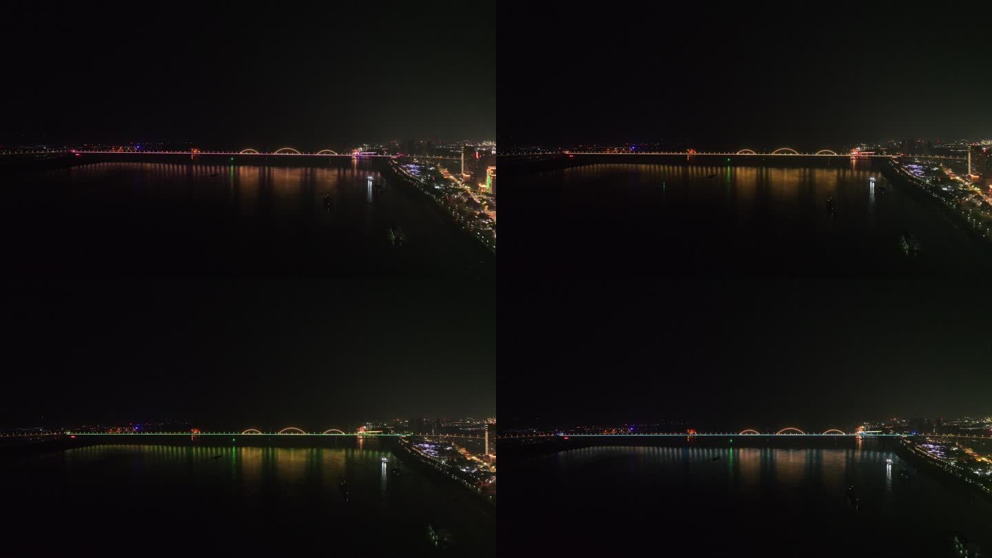 九江市九江长江大桥夜景航拍长江夜晚风光