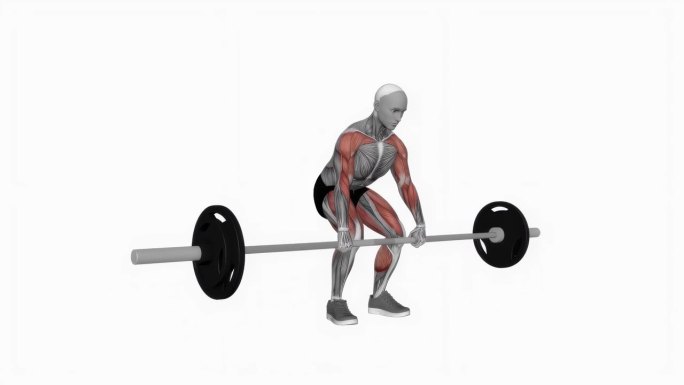 杠铃清洁拉健身运动锻炼动画男性肌肉突出演示4K分辨率60 fps