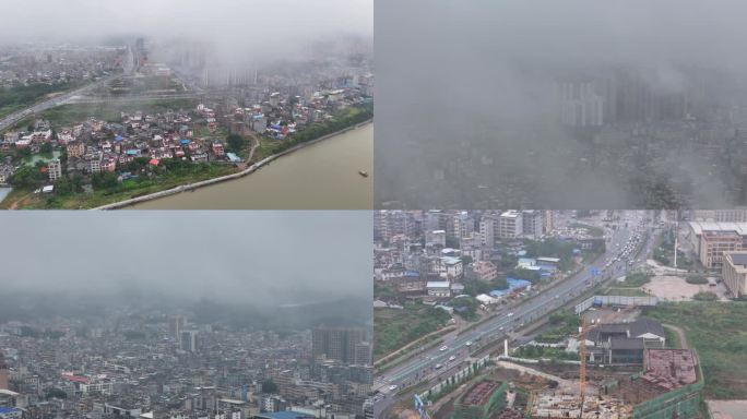 云雾下的城市快速流动的云