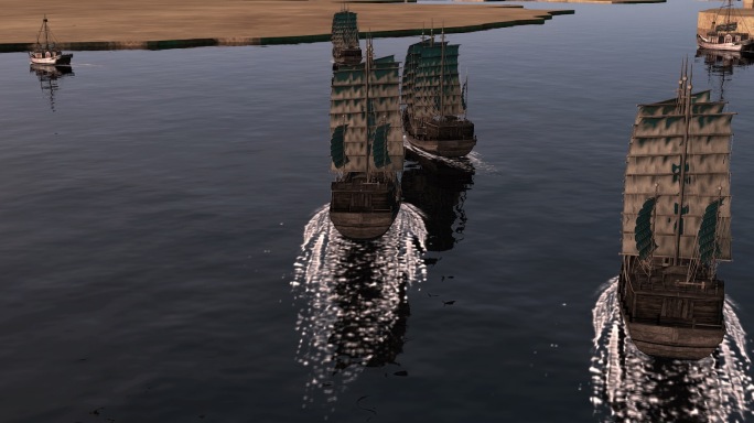 古代海面船队前进的动画视频
