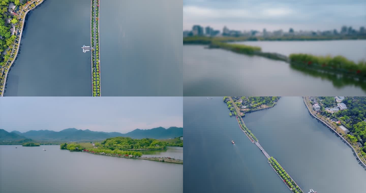 杭州西湖白堤航拍4K