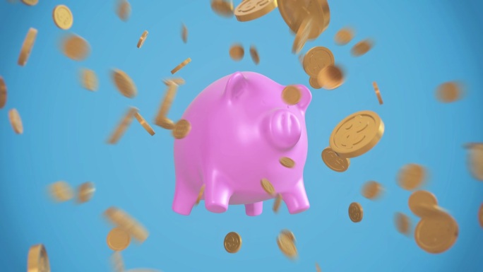 小猪储蓄罐和金币。