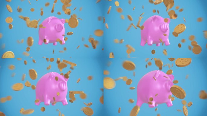 小猪储蓄罐和金币。