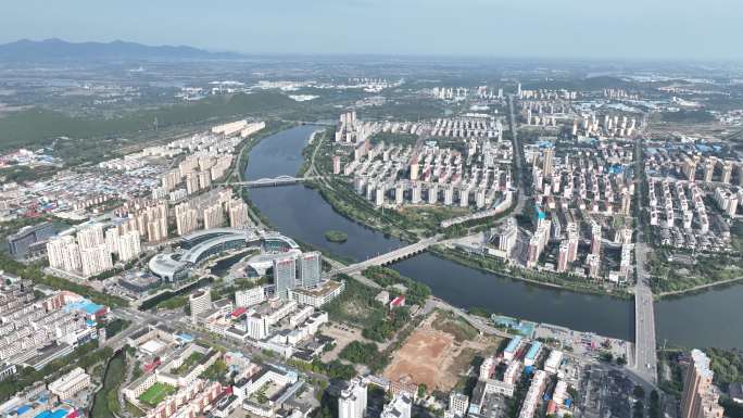 费县建设路高空国庆节 费城街道航拍素材