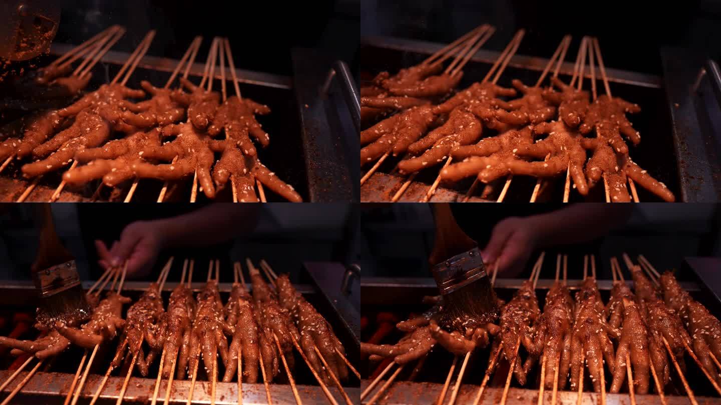 城市街头餐饮烹饪特色美食小吃烧烤鸡掌凤爪