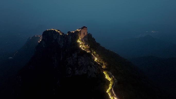 航拍北京司马台长城夜景