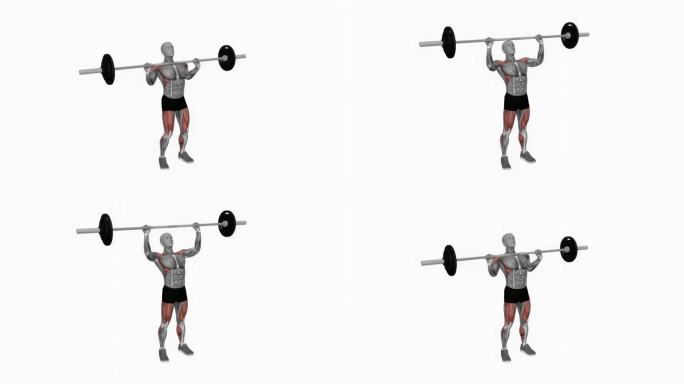 杠铃力量挺举健身运动锻炼动画男性肌肉突出演示4K分辨率60 fps