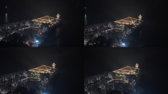 航拍上海浦江之首旅游景区灯光秀