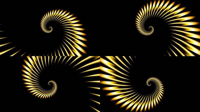 无尽的抽象螺旋。无缝循环镜头。黑色背景上的金色螺旋