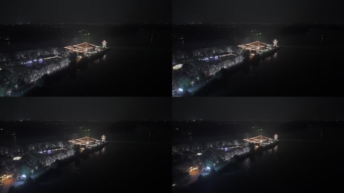 航拍上海浦江之首旅游景区建筑灯光