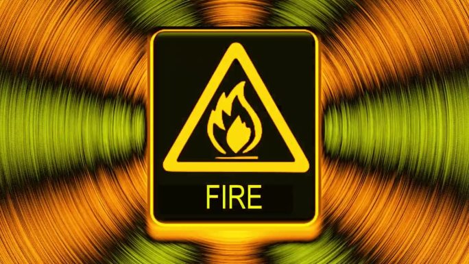 动画闪烁“易燃材料”的标志，标志，警告在橙色背景