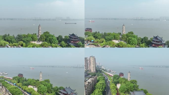 九江市锁江楼航拍九江长江国家文化公园风景