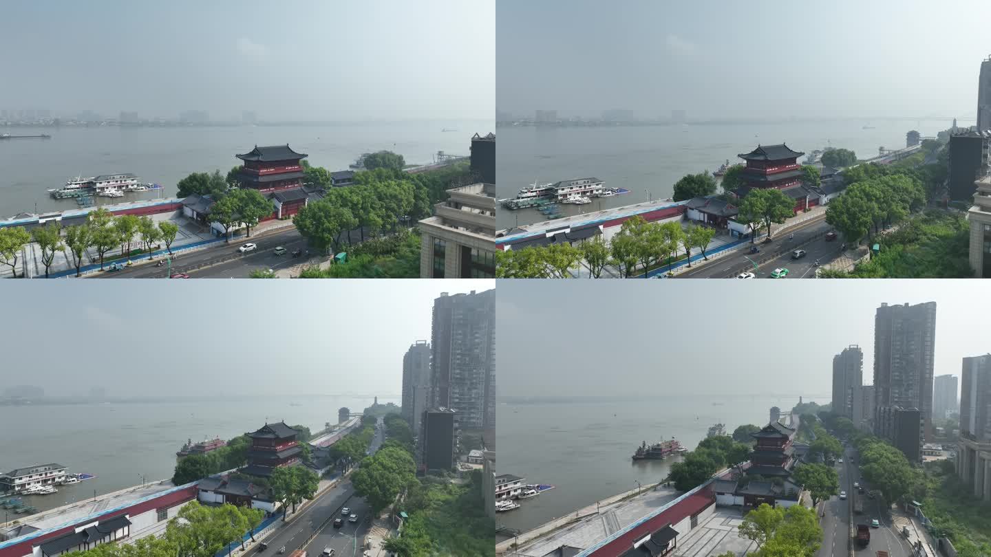 九江市浔阳楼航拍九江长江国家文化公园风景
