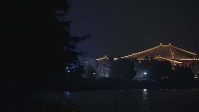 航拍上海石荡湖镇浦江之首公园建筑夜景