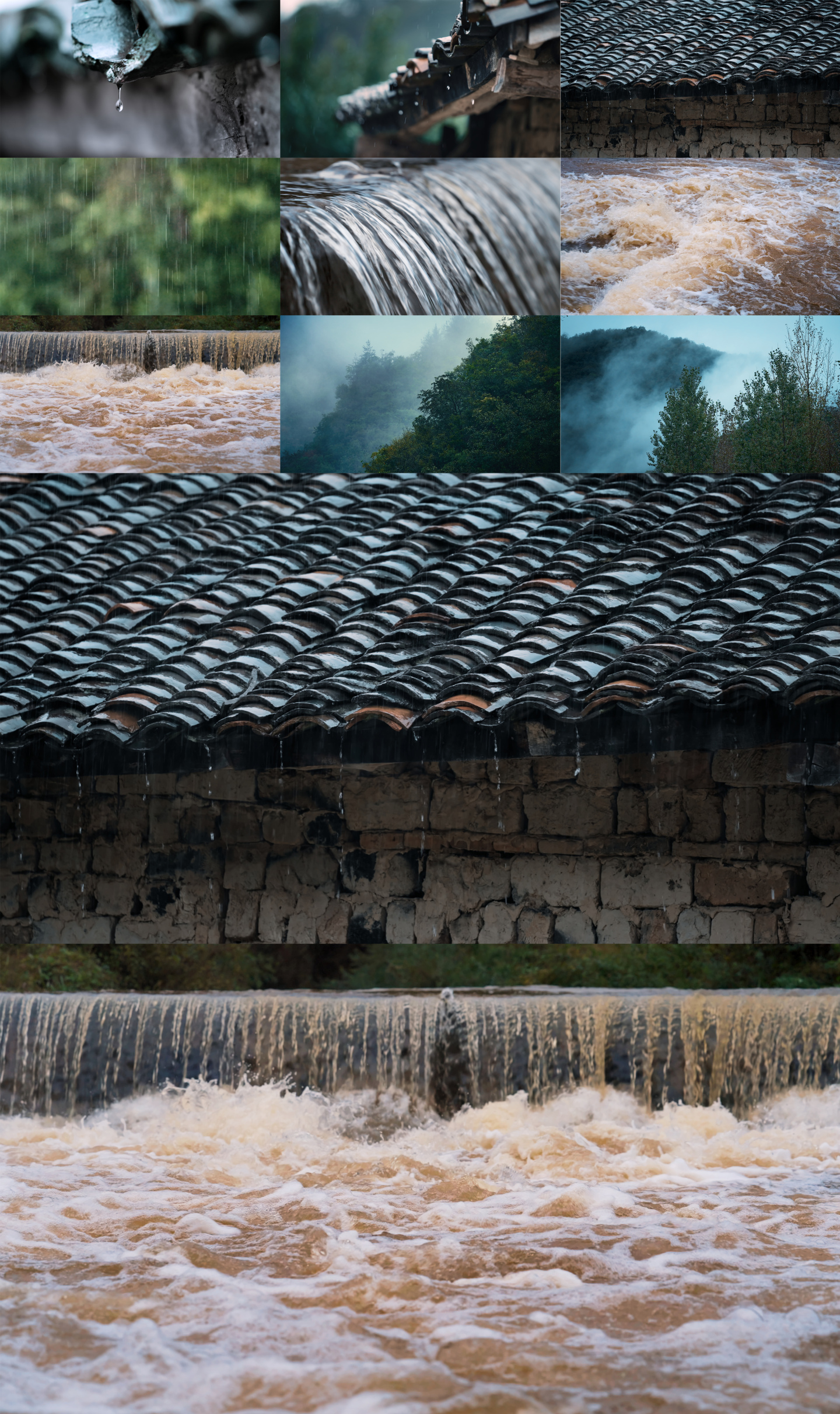 夏天下雨山林小河涨水