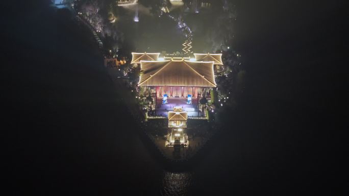 航拍上海石荡湖镇浦江之首公园夜景