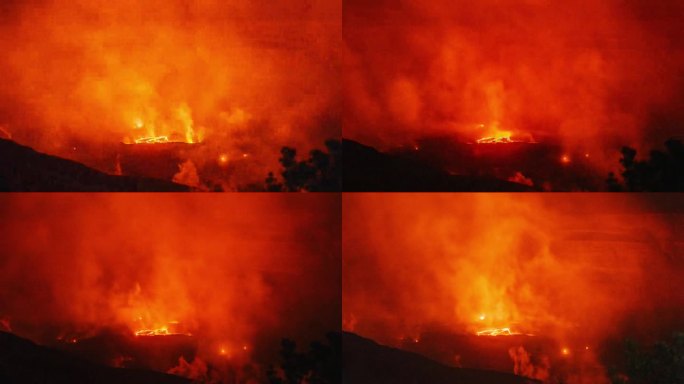 时间流逝-热熔岩在夏威夷的基拉韦厄火山口内搅动