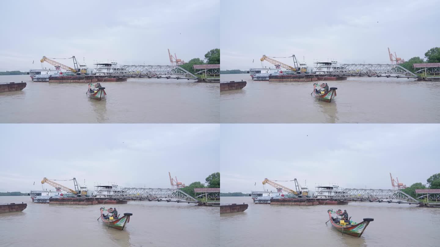 缅甸海边港口货运风光