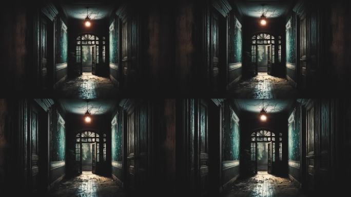 镜头穿过长长的黑暗走廊，三维可视化