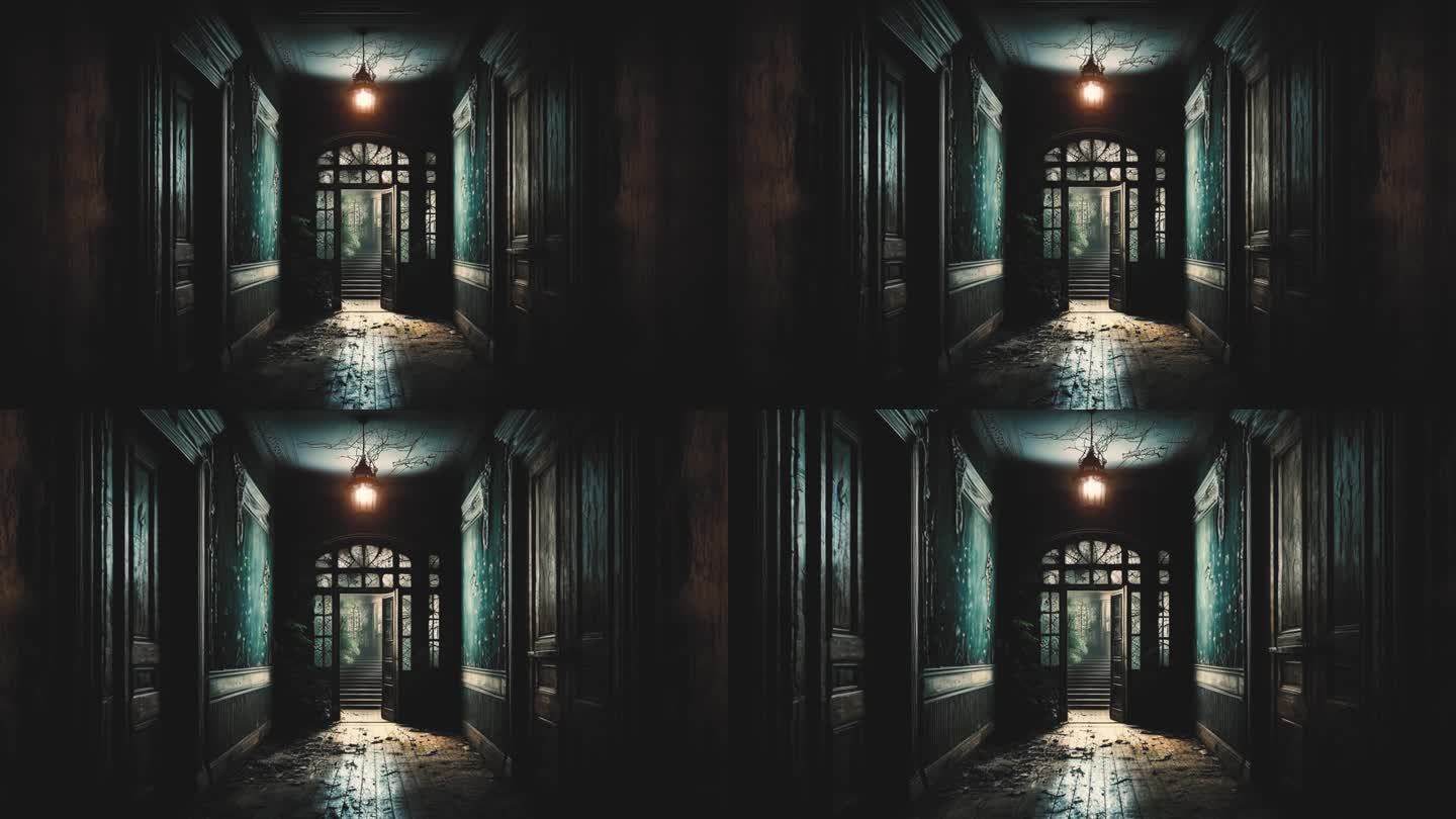 镜头穿过长长的黑暗走廊，三维可视化