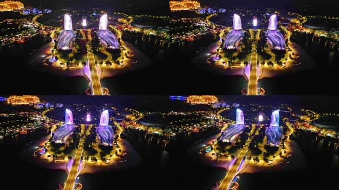 海南儋州海花岛城市建筑城市建筑夜景灯光秀