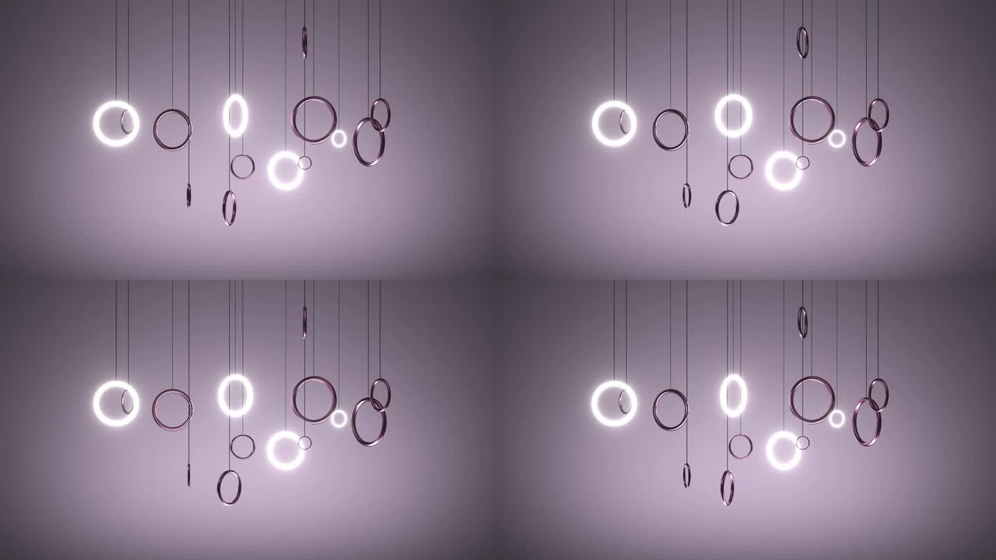 一个3D循环动画的戒指挂在空间，创造一个催眠和镇静的效果