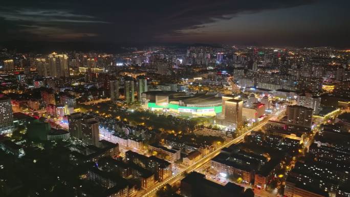 大连恒隆广场夜景航拍