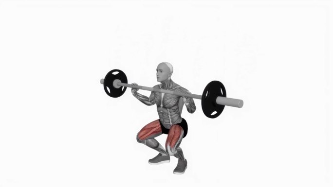 杠铃前胸深蹲健身运动锻炼动画男性肌肉突出演示4K分辨率60 fps