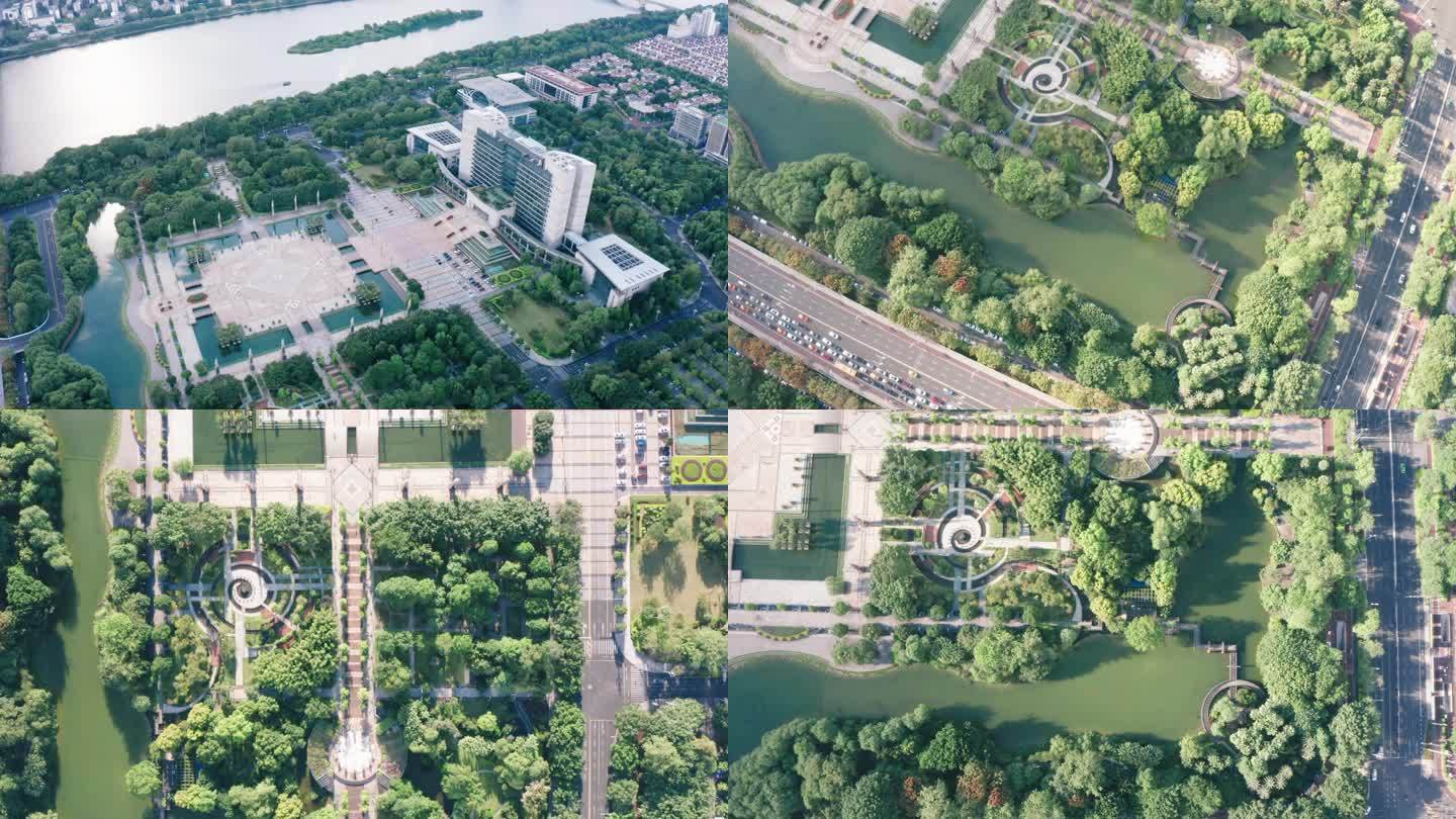 航拍广西柳州河东公园与市民广场