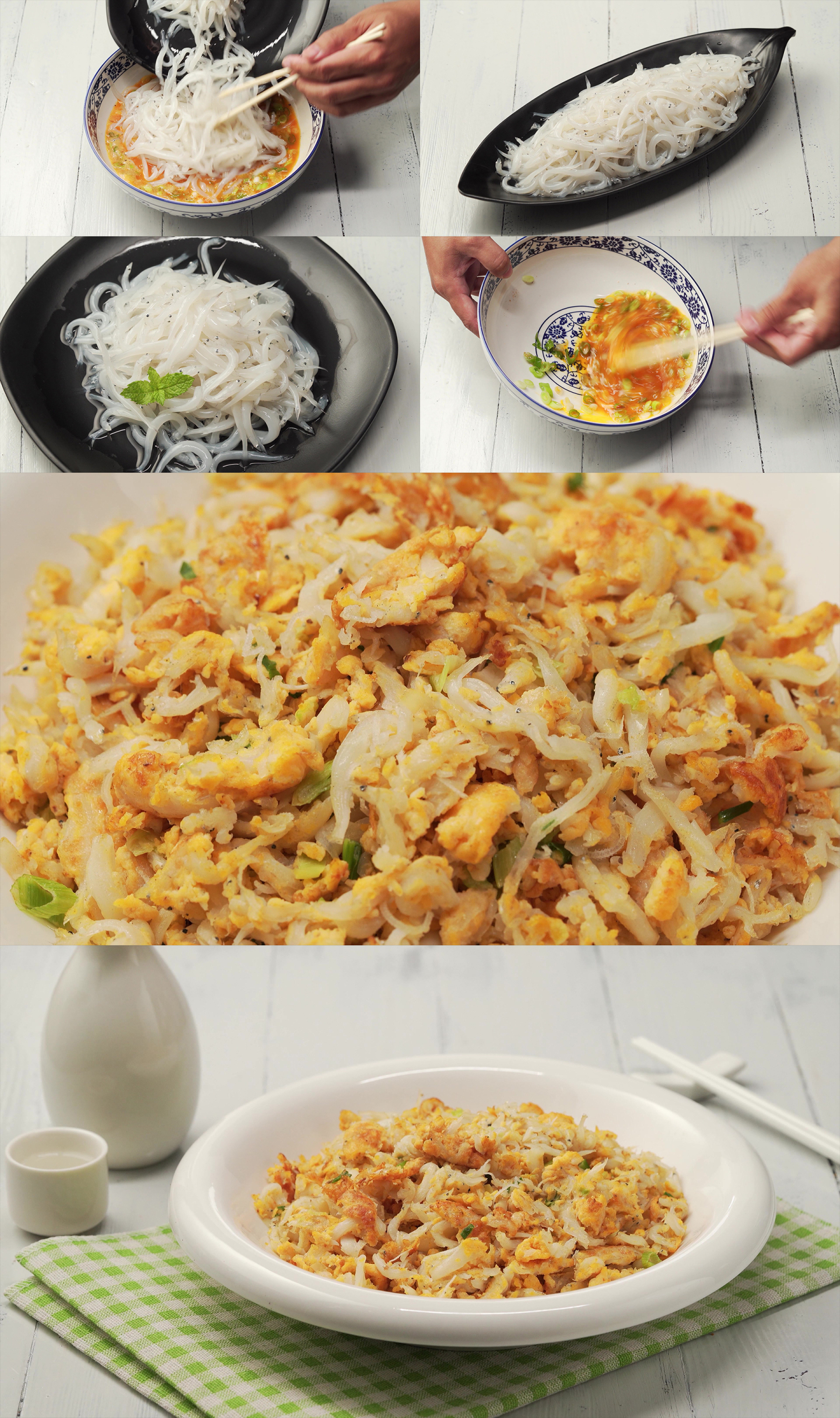特色中餐小银鱼炒蛋烹饪过程
