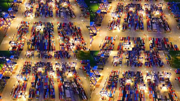 海南儋州市洋浦港航拍集装箱物流自贸港夜景