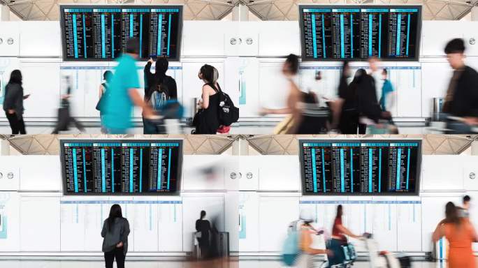 香港机场候机楼人群信息标志旅游