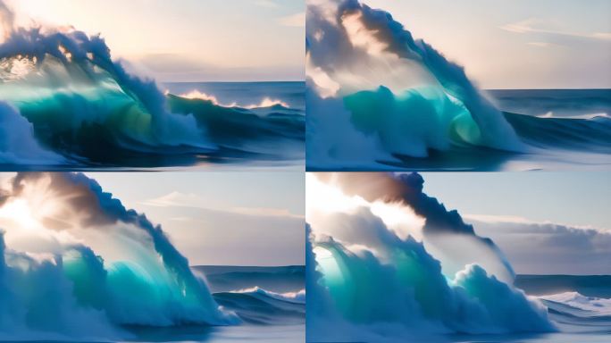 海浪汹涌的片头慢镜头特写飞溅气势澎湃冲浪