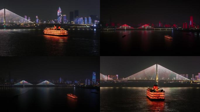 武汉长江大桥灯光秀 中秋节