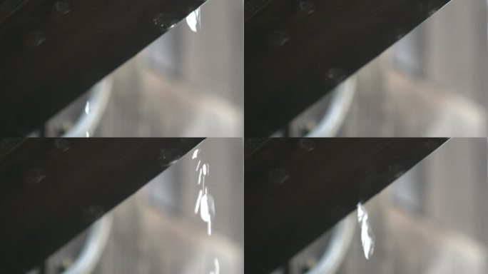 屋檐下在滴水 下雨 空镜