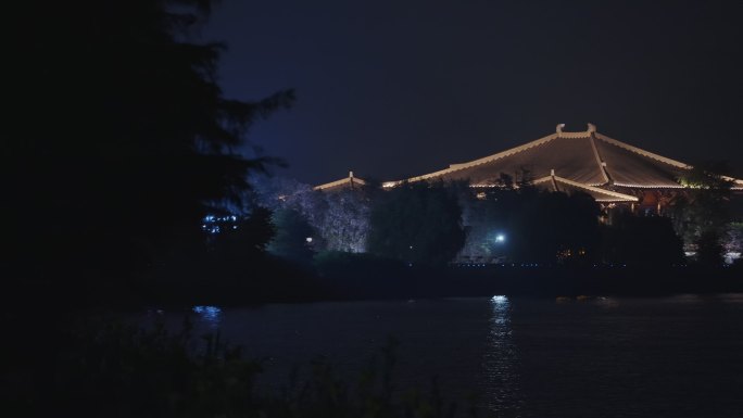 航拍上海石荡湖镇浦江之首公园建筑夜景