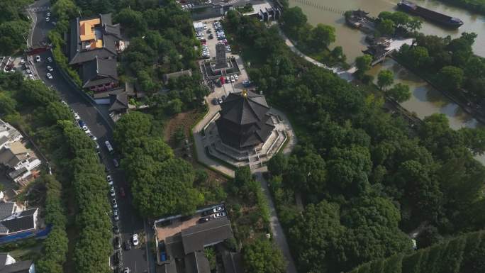 航拍苏州京杭运河 寒山寺 枫桥