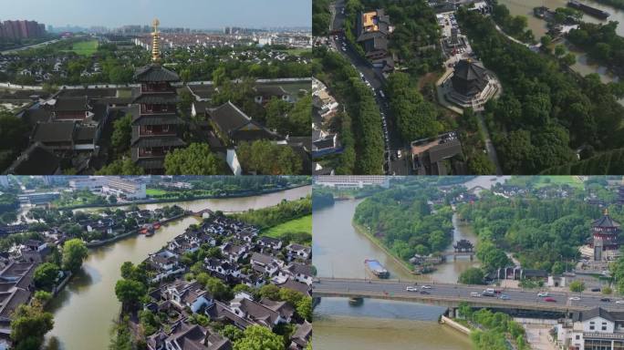 航拍苏州京杭运河 寒山寺 枫桥