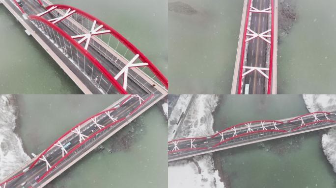 中山桥冬季雪景航拍