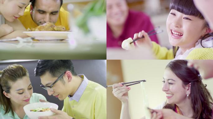 外国人中国人美女小孩各种品鉴品尝闻吃美食