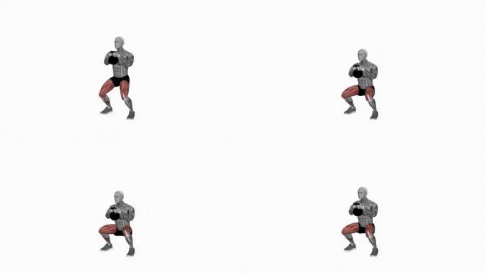 壶铃相扑深蹲健身运动锻炼动画男性肌肉突出演示4K分辨率60 fps