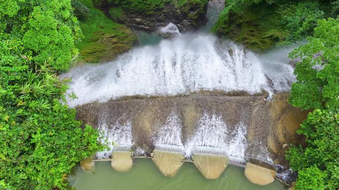 航拍广西靖西通灵峡谷瀑布风光