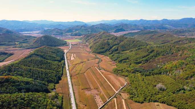 秋季风光 红叶 枫叶 农田 五花山 航拍