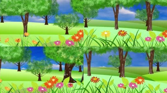 儿童卡通树林 8K卡通森林背景视频