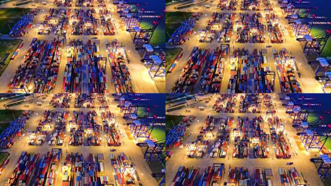 海南儋州市洋浦港航拍集装箱物流自贸港夜景